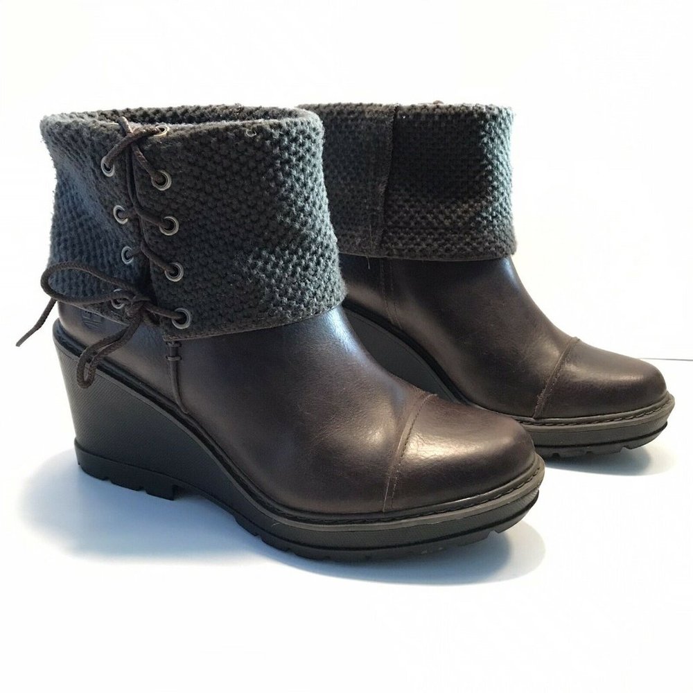 Timberland TB0A1JY5 Kellis Brown Leather Women's Ankle Wedge Boots 8.5 M